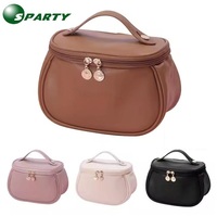 Trousse de Maquillage Grande Capacité en Cuir pour Femme, avec Poignée Souple, Fermeture Éclair, Résistante à l'Eau, Légère, pour Voyage