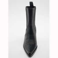 Bottines de cow-boy en cuir véritable noir sur mesure pour femmes, talons hauts de haute qualité, à enfiler, bout fermé, talons épais, hauteur accrue