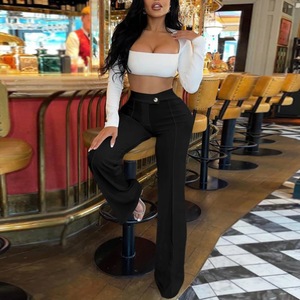 Pantalon décontracté <span class=keywords><strong>long</strong></span> et droit extensible pour <span class=keywords><strong>femme</strong></span>, couleur unie, <span class=keywords><strong>coupe</strong></span> ajustée, idéal pour le bureau en automne - Product Image 4