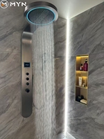 Nouveau design 2026 Tiktok – Panneau de douche mural intelligent en laiton noir avec affichage numérique, jets de pluie et massage aquatique LED