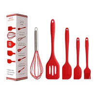 5 Buah Peralatan Dapur Silikon Tahan Panas, Set Peralatan Masak Spatula, Aksesori Memanggang, Aman untuk Mesin Pencuci Piring, Lembut