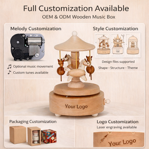 Venta al por mayor logotipo personalizado Tune Melody Merry Go Round carrusel caballo cajas de música de madera para niños - Product Image 2