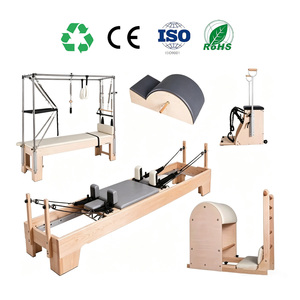 Ensemble Pilates 5 pièces <span class=keywords><strong>Elian</strong></span>, machine Reformer Pilates en bois blanc, lit Pilates pour la pratique à domicile et en studio, 100 types d'exercices. - Product Image 1