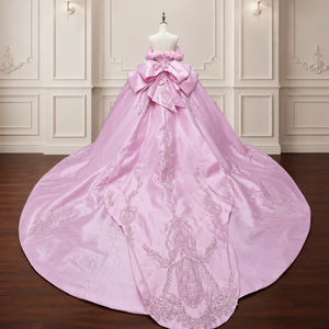 Vestido de Quinceañera Lsmc139, Exquisito Vestido de Gala Rosa, Satinado, con Hombros Descubiertos, Flores y Apliques de Cuentas, Jancember - Product Image 5