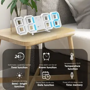3d Led Digitale Klok Lichtgevende Mode Wandklok Multifunctionele Creatieve Usb Plug In Elektronische Klok Huisdecoratie