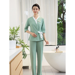 Women's Professional Workwear Set Mid Length Sleeve Color Blocked Moisture Wicking Comfortable For Medical Beauty Spa Sauna - Product Image 2