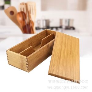 Boîte à couverts en bambou avec couvercle et compartiments pour le rangement dans la cuisine - Product Image 2