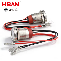 Interruptor Iluminado LED de Anillo Momentáneo con Bloqueo Automático HBAN 10A 19mm IP67 2NO de Acero Inoxidable con Cable de Control y Símbolo de Encendido
