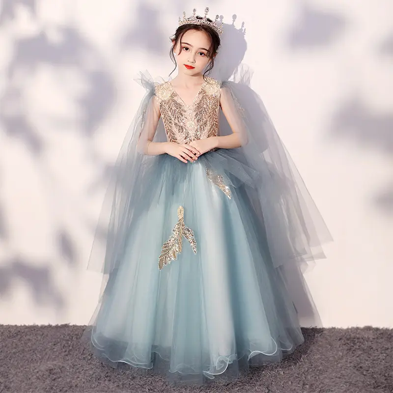 New arrival Puffy Ball Gown Prom Dress Blue Tulle Sleeve Flower Girls Dresses