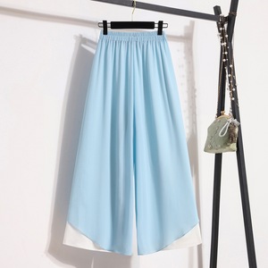 Chinese Style Chiffon Wide Leg Pants Women Light Blue White Embroidered Long Pants Traditional Ethnic Zen Yoga Tea Dress Skirt - Product Image 5