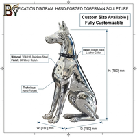 Sculpture d'art miroir électroplaqué Dobermann en acier inoxydable, chien de garde assis, pour entrée de villa