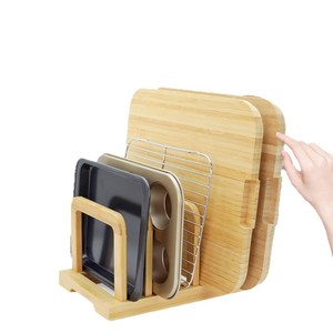 Bamboo Cutting Board Rack With <b>Baking</b> <b>Tray</b> <b>Storage</b> Kitchen Organizer Minimalist Design - Product Image 5