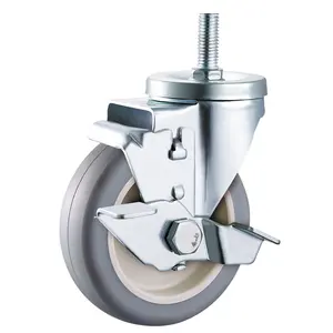 Castor 3" x 1-1/4" Thermoplastic Rubber (TPR) Wheel Swivel Caster with 1/2" Threaded Stem & Side Brake