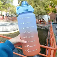 Bouteille d'eau de grande capacité 2L, bouteille d'eau en plastique de couleur dégradée avec marqueur de temps, bouteille de sport de Fitness en plein air