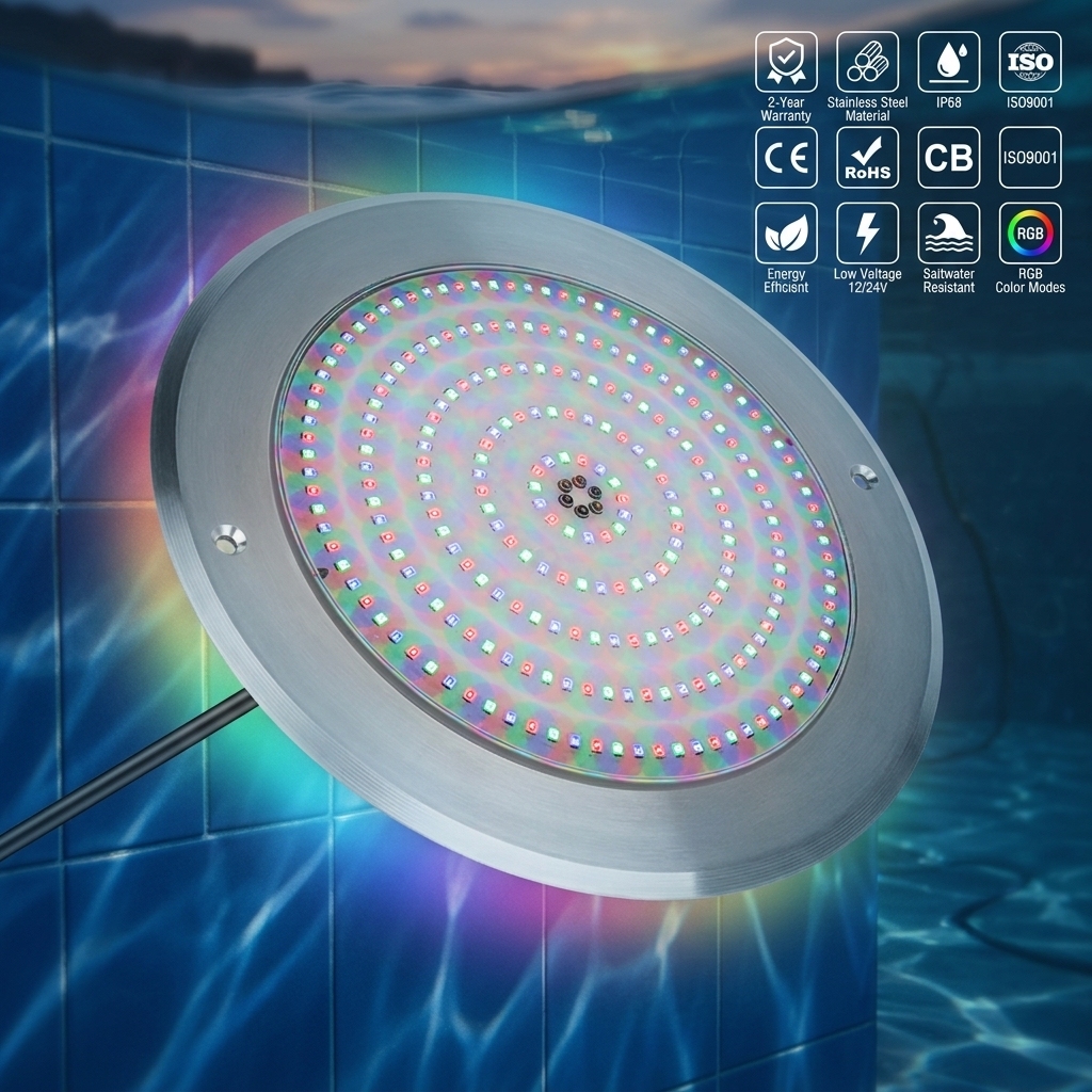 7mm Slim RGB IP68 Stainless Steel 12v Color Changing Led Pool Lights Surface Mount Underwater Smd2835 Swimming Pool Lights