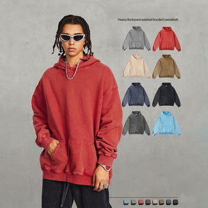 파이팅 앤트 420g 헤비웨이트 100% 코튼 왁스 프린팅 레트로 페이드 오버사이즈 풀오버 플레인 남성 포켓 후디 - Product Image 2