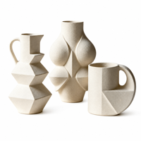 Ensemble de 3 vases en céramique, texture sable, vases géométriques à facettes, vase à fleurs sculptural moderne pour la décoration de la maison, centre de table