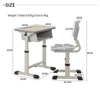 Ensemble bureau et chaise d'école réglables à manivelle, table d'étude avec dossier en maille respirante, mobilier ergonomique pour salle de classe