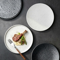 Assiette à steak en mélamine noire, plat rond, imitation céramique, vaisselle de restaurant et d'hôtel, logo personnalisé