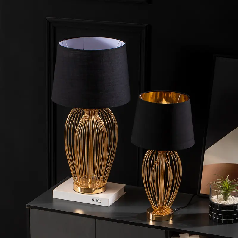 Luxus Metall Eisen Gold Käfig Tisch lampe Nacht Nachttisch Lampe für Schlafzimmer Wohnzimmer Beistell tisch