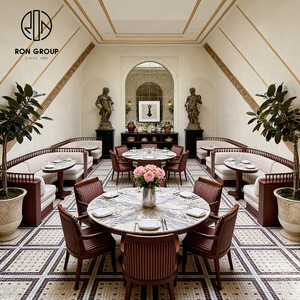 Sofá Clásico Francés Tapizado en Forma de Media Luna, Mesa Redonda de Mármol con Tapicería de Tela, Juego de Mesa y Sillas para Cafetería, Muebles para <span class=keywords><strong>Restaurante</strong></span> - Product Image 1