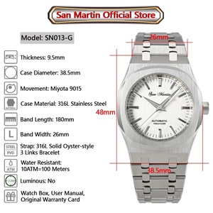 Reloj de Lujo para Hombre San Martin SN013-G, Miyota 9015, Estilo Clásico Vintage, Reloj Mecánico Automático de Vestir para Negocios, Zafiro, 10 Bar - Product Image 2