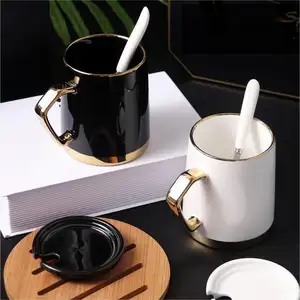 Gold Tapered Mug of Black/White/Golden Ceramic Cup Porcelain Dinnerware New Bone China Kitchen Utensils Decoration with