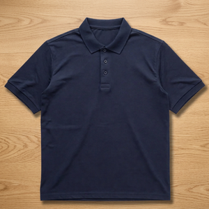 Polo en tricot à manches courtes bleu marine pour homme, couleur unie, style décontracté - Product Image 3