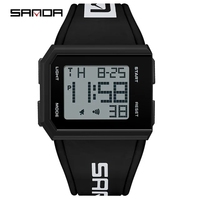 Sanda 9003 double affichage veilleuse montre 3ATM étanche hommes numérique main sports et loisirs carré bracelet en Silicone