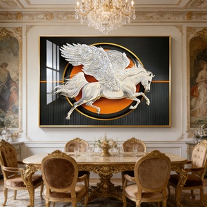 Moderna Decoración de Pared para Sala de Estudio o Comedor, Diseño de Alas de Caballo Blanco, Arte de Pared de Porcelana de Cristal con Luz LED - Product Image 1