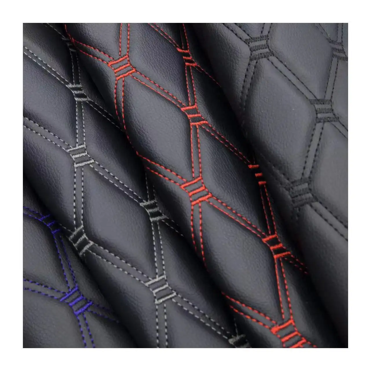 Classical Embroidered Double Lines Design PVC Leather  Waterproof Abrasion-resistant Artificial Leather For Car Seat Cover