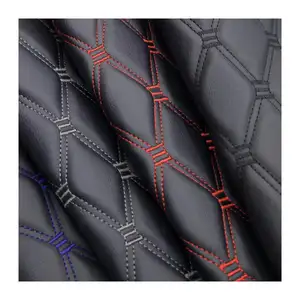 Classical Embroidered Double Lines Design PVC Leather Waterproof Abrasion-resistant Artificial Leather For Car Seat Cover