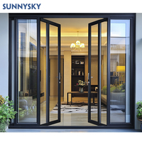 Sunnysky <strong>Best</strong> <strong>Selling</strong> French Entry <strong>Doors</strong> with Tempered Glass <strong>Aluminum</strong> Narrow Frame for Interior Casement Use