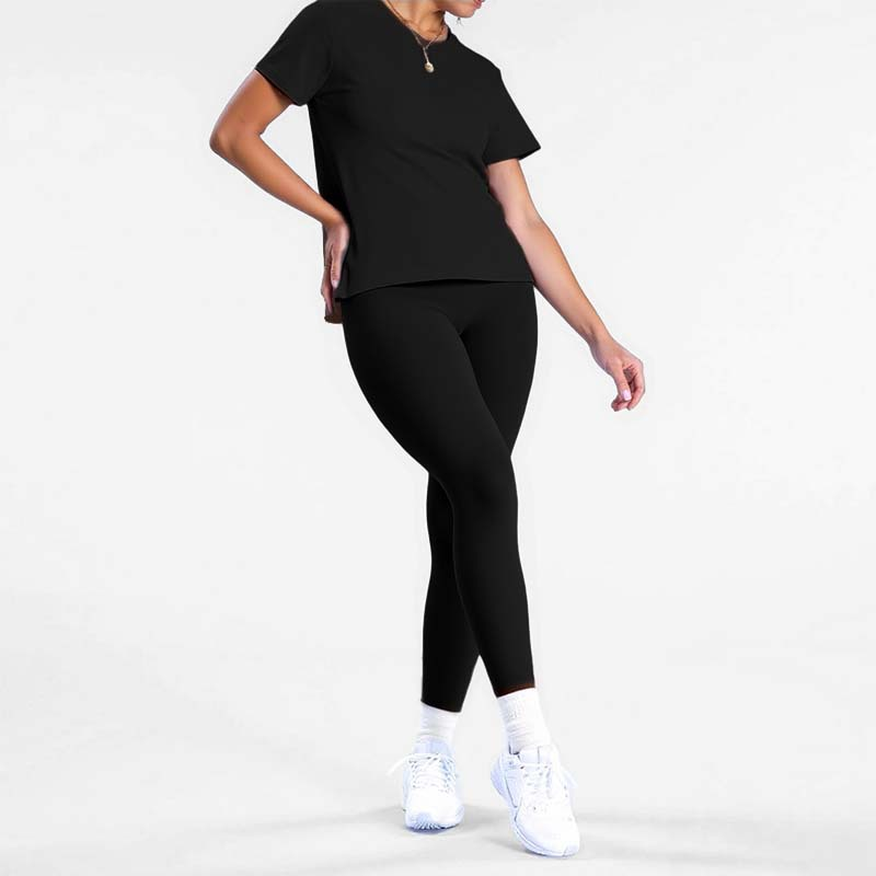 In-stock Short Sleeve Long Pants 2pc Yoga Suit Breathable Polyester All Season Durable Casual Sports Fitness Set for Women