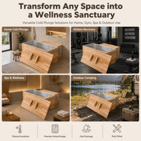 PLOUTARA Baignoire rectangulaire moderne en bois isolée 50 mm pour 2 personnes, avec système Balboa, pour bain froid 48H, en acier inoxydable 304, pour salle de sport et spa