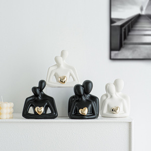 Adornos de Cerámica Art <span class=keywords><strong>Deco</strong></span> Abstractos y Sencillos en Blanco y Negro con Figura de Pareja Abrazada, Tamaño Personalizado para Decoración del Hogar y Regalos - Product Image 2