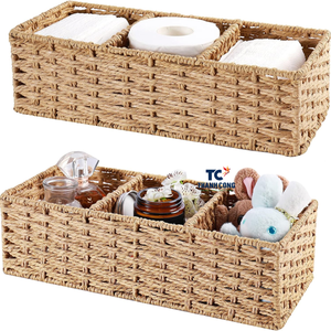 HOT Eco-Friendly Vagusicc 3-Section Water <b>Hyacinth</b> <b>Baskets</b> Durable Hand-Woven Vintage Multifunction Storage for Toiletries Home - Product Image 1