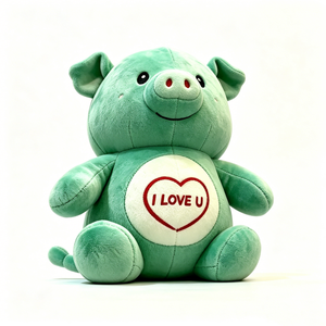 Peluche de cerdo personalizado con mensaje de amor bordado, lindo cerdo verde regordete de peluche con diseño de corazón rojo. - Product Image 2