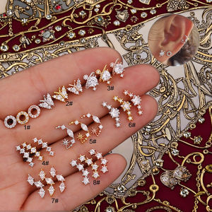 Cuerpo Quirúrgico Industrial de Acero Inoxidable, Piercing de Oreja, Joyería Antitragus Rook, Circón de Corte Dorado - Product Image 2