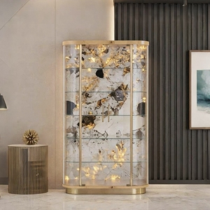 Luxury Modern Curved Glass Wine <b>Cabinet</b> <b>Tall</b> Freestanding High-gloss Eco-friendly Display Storage for <b>Living</b> <b>Room</b> Ze-260156 - Product Image 1