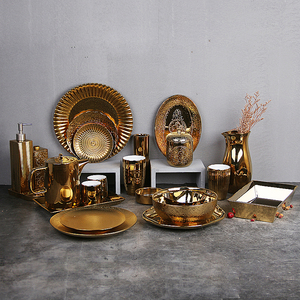 Tazza da Tè in Ceramica Placcata Oro Rosa con Piattino, Tazza da Cappuccino Dorata di Alta Classe, Stile Medio Orientale - Product Image 6