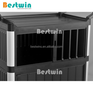 Chariot de service en plastique noir pour <span class=keywords><strong>restaurant</strong></span>, hôtel, service en chambre, chariot utilitaire fermé avec porte coulissante pliable - Product Image 3