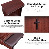 Banc de prière pliable personnalisable BH avec décoration en croix, genouillère en bois avec coussin et serre-livres à coins arrondis