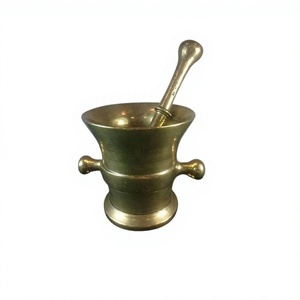 Antique Design Gold Color Brass Mortar And Pestle Customized Size Round Shape Okhli Musal For Kitchen Use - Product Image 1