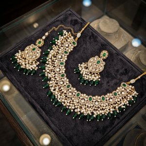 Indian Traditional Antique Gold Plated Kundan Choker Necklace <b>Set</b> Sea Green Mint Gemstone Bead Bridal Jewelry <b>Set</b> with Earrings - Product Image 5