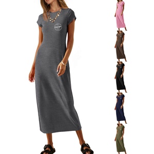 Vestido holgado <span class=keywords><strong>de</strong></span> manga corta y cuello redondo para <span class=keywords><strong>mujer</strong></span> <span class=keywords><strong>de</strong></span> talla grande personalizado, vestidos elegantes hasta el suelo negros para <span class=keywords><strong>mujer</strong></span>, <span class=keywords><strong>blusa</strong></span> para niña - Product Image 5