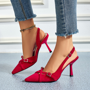 Elegantes Sandalias de Tacón con Punta en Pico y Cierre de Hebilla, Tacón Medio, Correa Trasera, Zapatos de Mujer - Product Image 3
