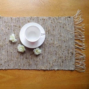 Rustic Linen Table Runner With Fringe Edge Woven Solid Color Home Decor Washable - Product Image 1