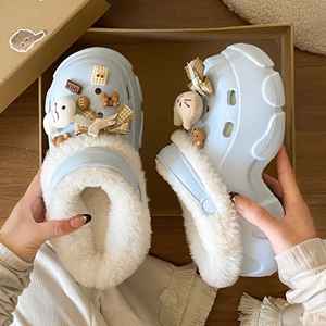 รองเท้าแตะแบบสวมครึ่งเท้าบุขนแกะสำหรับผู้หญิง รุ่นใหม่ประจำปี 2025 สำหรับฤดูใบไม้ผลิ ฤดูใบไม้ร่วง ฤดูหนาว พื้นหนาสองชั้น ทำจากผ้าขนสัตว์และผ้าฝ้าย อุ่นสบาย เหมาะสำหรับใส่กลางแจ้ง - Product Image 3