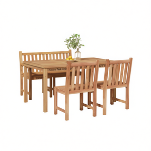 Ensemble de salle à manger en teck naturel 4 places, mobilier de jardin extérieur, bois massif lisse et poncé, style traditionnel - Product Image 1